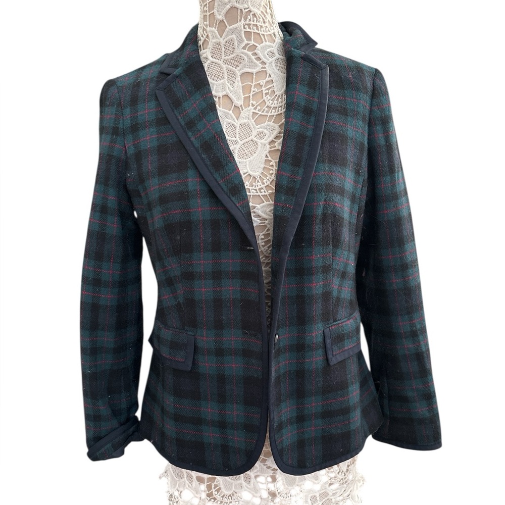 Talbots Black and Green Plaid Blazer
